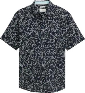 TOM TAILOR Herren Regular Fit Kurzarmhemd mit Leinenanteil, blau, Gemustert, Gr. S
