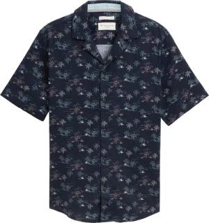 TOM TAILOR Herren Regular Fit Kurzarmhemd mit Leinenanteil, blau, Gemustert, Gr. XXL