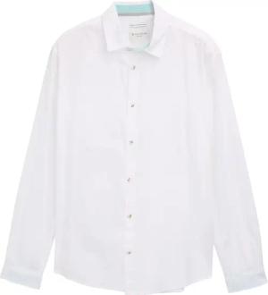 TOM TAILOR Herren Regular Fit Hemd mit Leinenanteil, weiß, Uni, Gr. XL