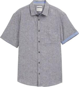 TOM TAILOR Herren Regular Fit Kurzarmhemd mit Leinenanteil, grau, Uni, Gr. S