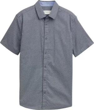 TOM TAILOR Herren Fitted Kurzarmhemd mit Print, grau, Gemustert, Gr. XXXL