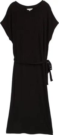 TOM TAILOR Damen Ripp Midi-Kleid mit Gürtel, schwarz, Uni, Gr. 44