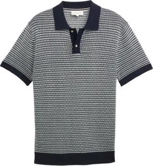 TOM TAILOR Herren Strick-Poloshirt aus Baumwolle, blau, Gestreift, Gr. XL