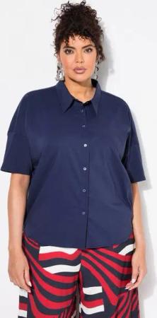 Ulla Popken Hemdbluse Popeline-Bluse Boxy Hemdkragen Halbarm