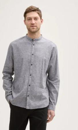 TOM TAILOR Langarmhemd Regular Fit Hemd mit Leinenanteil