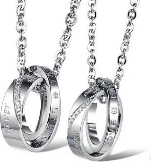 Kim Johanson Schmuckset Ring Silber, mit Zirkonia, Partnerketten: 2 Ketten mit Anhänger