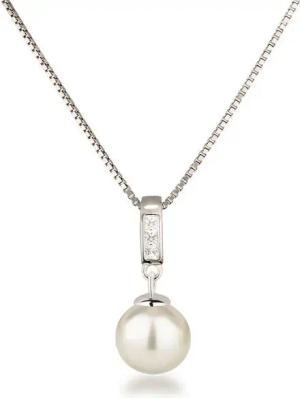 Schöner-SD Kette mit Anhänger Silberkette mit 10mm Perle Anhänger und Zirkonia (inkl. Etui), 925 Silber rhodiniert