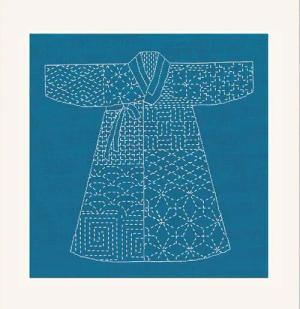 Le Bonheur des Dames Kreativset Le Bonheur des Dames Stickpackung "Kit Sashiko Kimono Blau", Zählmuste, (embroidery kit by Marussia)