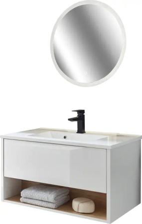 Places of Style Badmöbel-Set "Studio Line, Bad im modernen Design, 2-teiliges Badezimmer", (2 St.), Waschtisch und Spiegel, in zwei Farben verfügbar, viel Stauraum