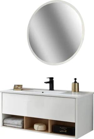 Places of Style Badmöbel-Set "Studio Line, Bad im modernen Design, 2-teiliges Badezimmer", (2 St.), Waschtisch und Spiegel, in zwei Farben verfügbar, viel Stauraum