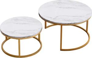 Furnishings Home Couchtisch rund Kaffeetisch Beistelltisch Satztische 2er Set, Große Werbung (2-St., Zweiteiliges Set), 2tlg. mit Marmormuster 80x45cm+60x33cm
