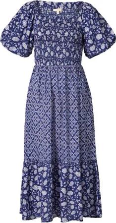 Himalaya Clothing Sommerkleid Kleid Damen mit floralem Patchwork und Pufferärmeln aus Viskose Feminines Sommerkleid - Schmeichelhaftes Midikleid