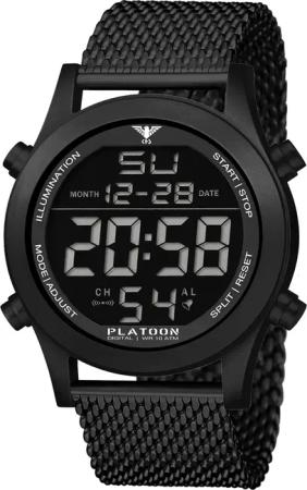 KHS PLABSD.MB Herren-Digitaluhr Platoon Schwarz mit Meshband