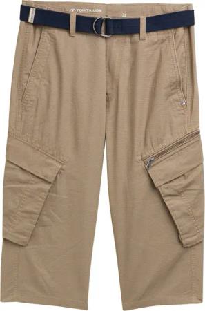 TOM TAILOR Herren TTMAX Overknee Cargo Shorts mit Gürtel, beige, Gemustert, Gr. 31