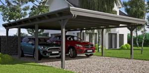 Skanholz Doppelcarport "Emsland", Leimholz-Nordisches Fichtenholz, 550 cm, dunkelgrau