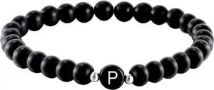 Kim Johanson Armband Initial, aus schwarzem Onyx mit Buchstaben-Perle, elastisch