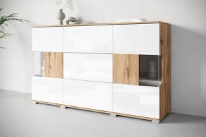 INOSIGN Sideboard "Kenia", (1 St.), Sideboard mit 3 Schubladen, 6 Fächern, Glastüren, Breite 150 cm