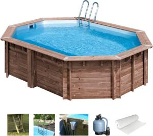 Gre Achteckpool "BAMBU mit Edelstahlleiter", (Set, 8 tlg.), Kiefernholz, BxLxH: 335x535x130 cm