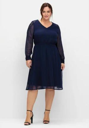 Sheego Cocktailkleid Große Größen aus Dobby-Chiffon, mit Spitze am Ärmel