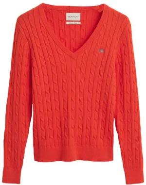 Gant V-Ausschnitt-Pullover 4800101 Damen Pullover mit Zopfstrickmuster