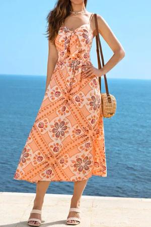 V-Ausschnitt Maxi-Spaghettikleid mit Schlüsselloch