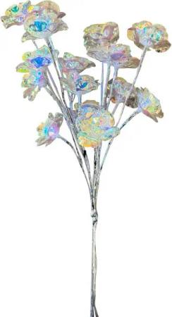 Online-Fuchs LED-Leuchtzweig aus silbernen Rosenblüten mit Timer - künstlicher Blumenstrauß, die Rosenblüten schimmern im Regenbogen-Design