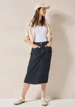 Cecil Damen Midi Jeansrock in Blau, Gr: 34