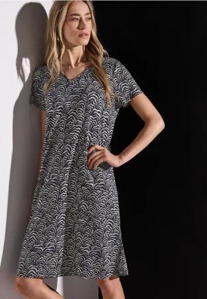 Street One Frauen Gemustertes Jersey-Kleid in Blau, Gr: 42
