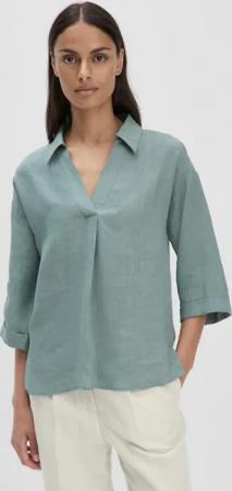hessnatur Damen Bluse Relaxed aus Leinen - grün - Größe 40