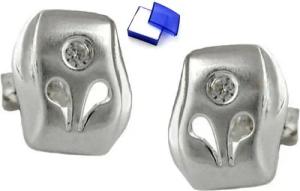 unbespielt Paar Ohrstecker Ohrringe matt glänzend Zirkonias 925 Silber 9 x 8 mm kl. Schmuckbox, Silberschmuck für Damen