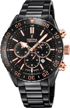 Festina Chronograph Keramik Kollektion F20577/1, Armbanduhr, Quarzuhr, Herrenuhr, Stoppfunktion, Edelstahlarmband
