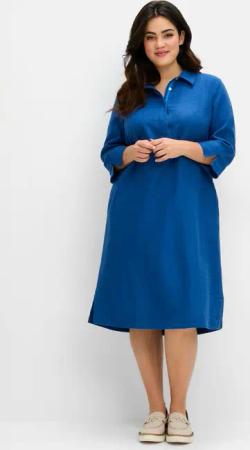 Sheego Hemdblusenkleid aus Leinen-Viskose-Mix, blaubeere, Gr.56