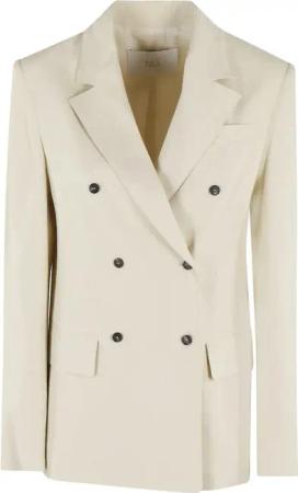Tela - Double-Breasted Linen Blend Blazer With Front Pock - Größe 38 - beige