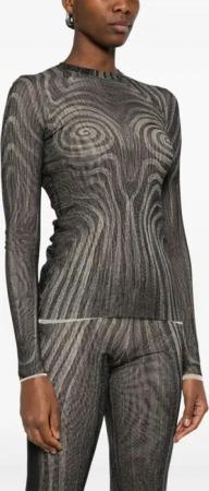Jean Paul Gaultier - Fitted Black Mesh Top With Spiral Print - Größe S - schwarz