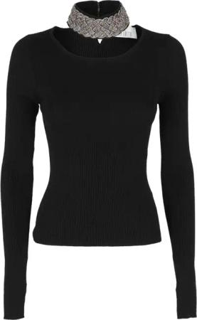 Giuseppe Di Morabito - Fitted Black Merino Wool Knit Crystal Top - Größe 44 - schwarz