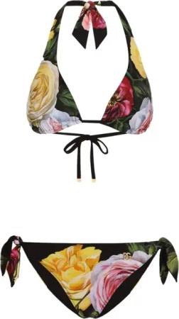 Dolce&Gabbana - Black Floral Bikini Set With Halterneck Design - Größe 1 - bunt