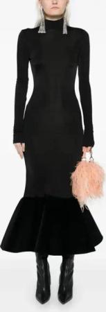 David Koma - Flounce Velvet Hem Long Sleeve Midi Dress - Größe 8 - schwarz