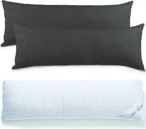 aqua-textil Bettdecke, Kopfkissen + Topper Seitenschläferkissen Set mit Bezug 40x145cm anthrazit