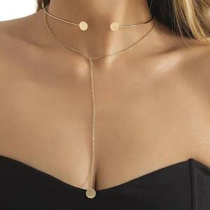 YRIIOMO Kette mit Anhänger Elegante doppellagige Halskette mit geometrischen Anhängern und, Quasten – Perfekt für Alltag und stilvolle Outfits