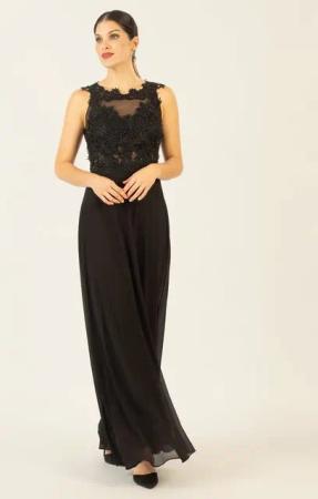 Apart Abendkleid im Materialmix aus bestickter Spitze und Chiffon
