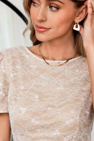 Beige Rundhals Bluse