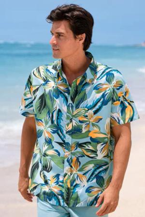 Florales Kurzarm-Strandhemd mit Knopfleiste