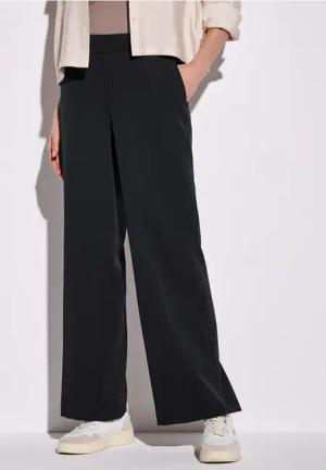 Street One Frauen Wide Leg Twill Hose in Schwarz, Gr: 44