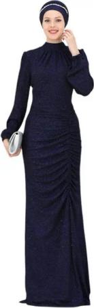 fashionshowcase Abendkleid langärmliges Maxikleid Damen Abaya Kleid - Modest Fashion Abiye mit Kragen, voll bedeckt