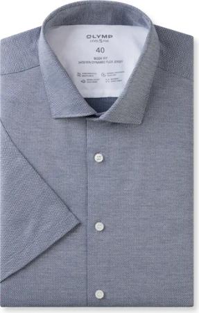 OLYMP Level Five 24/Seven, atmungsaktives Stretch Hemd aus Jersey, body fit, Blau, Kurzarm, Kent, 39