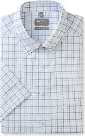 OLYMP Luxor, bügelfreies Business Hemd, comfort fit, Blau, Karo, Kurzarm, Button-down, 47