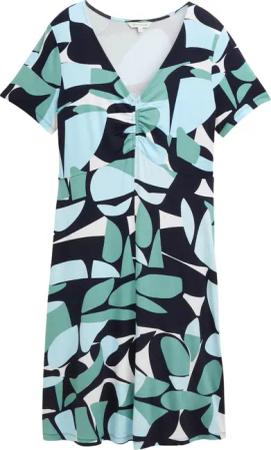 TOM TAILOR Damen Kleid mit Raffungen, grün, Gemustert, Gr. 34
