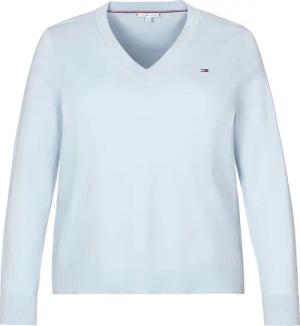 Tommy Hilfiger Curve Strickpullover "CRV CO JERSEY STITCH LS V-NK SWT", in Großen Größen, Logostickerei, V-Ausschnitt