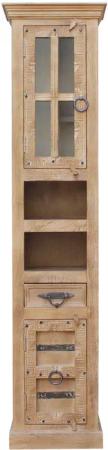 SIT Vitrine "Daipur mit Glastür und 1 Schubkasten. 2 offen Fächer", geschnitzte Verzierungen, Breite 44/Höhe 188 cm