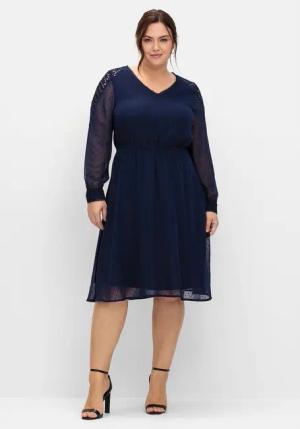 Sheego Cocktailkleid "Große Größen", aus Dobby-Chiffon, mit Spitze am Ärmel